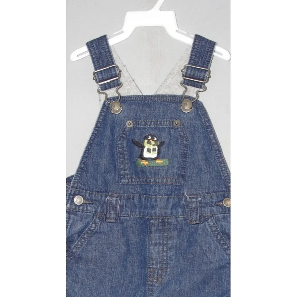 Vintage‎ Gymboree Penguin Champ Y2K Snowboarding Denim Overalls EUC 12-18 mos
